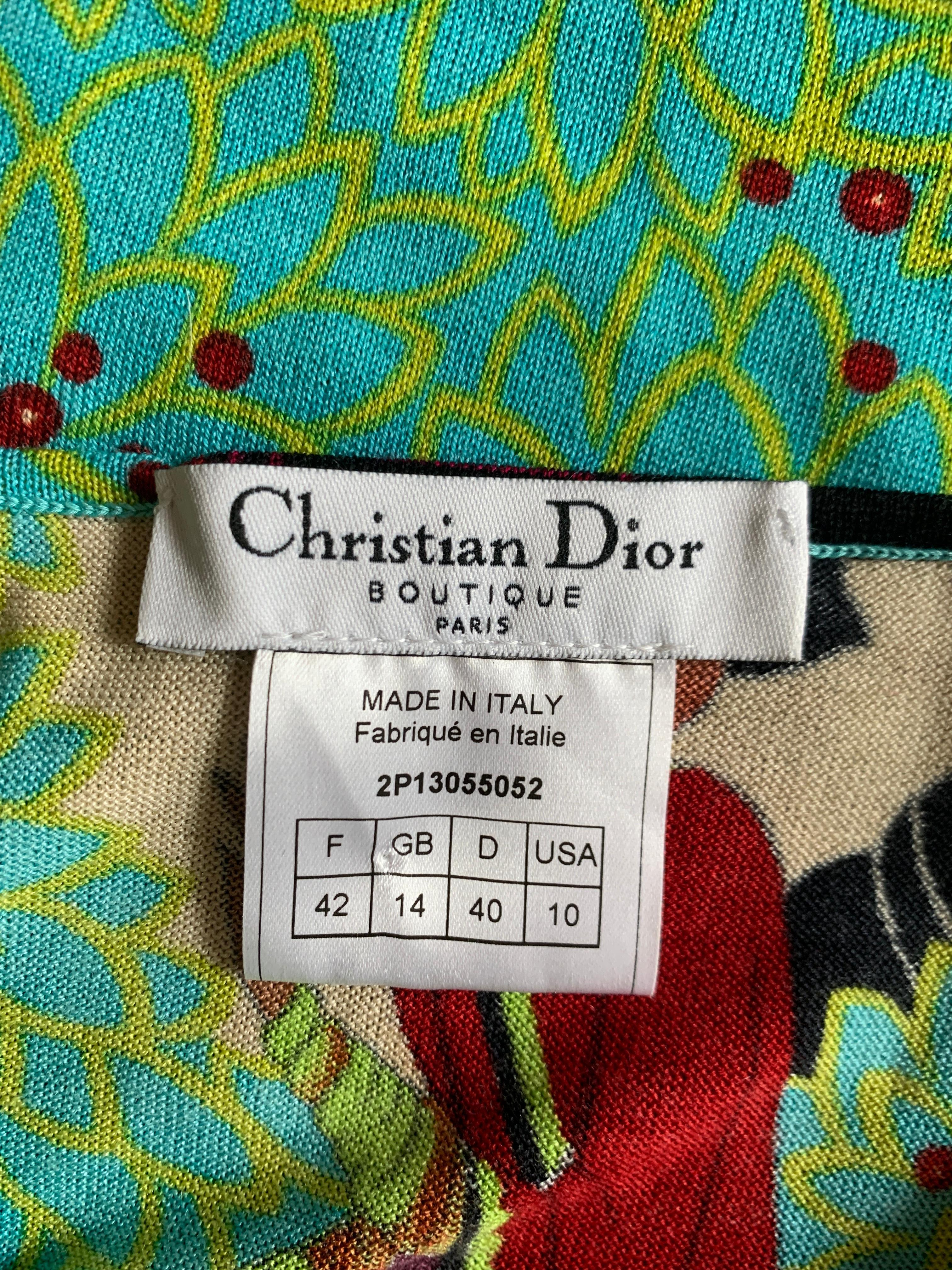 Vintage Christian Dior Oriental Print Aqua Blau und Gelb Blumendruck Tank im Angebot 1