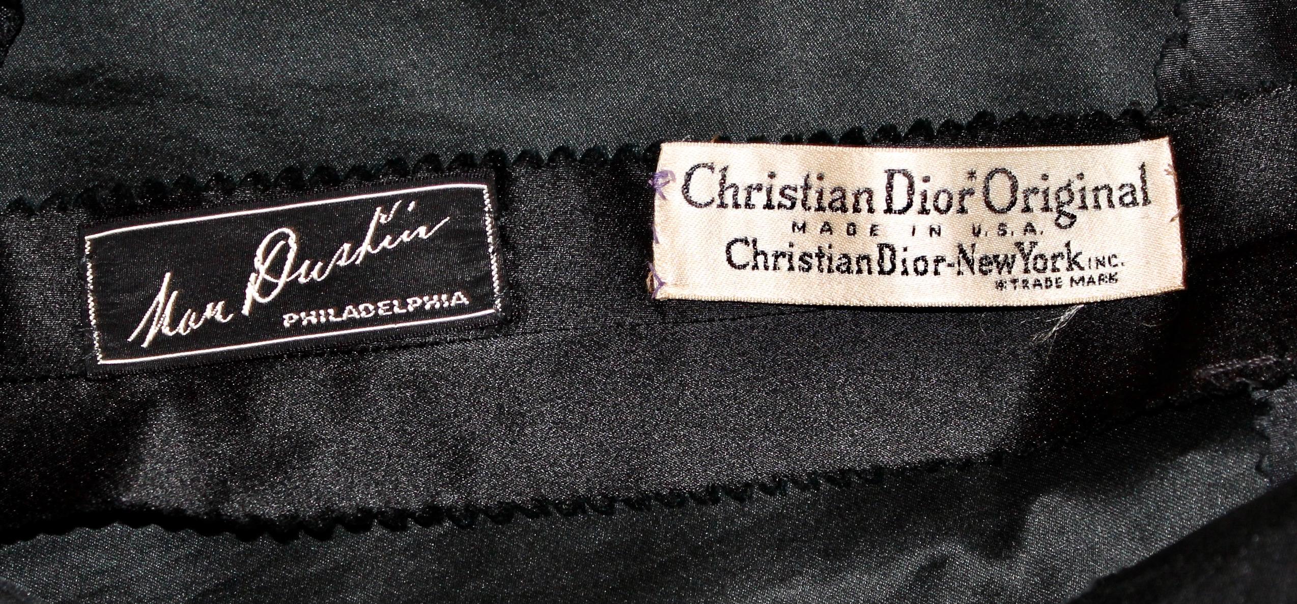 Christian Dior Original frühes schwarzes Satan/Silber-Abendkleid aus Seide im Angebot 6