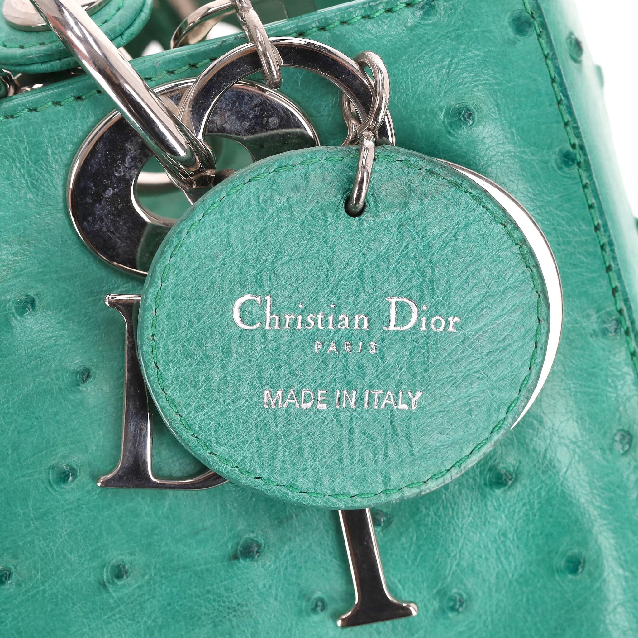 Christian Dior Ostrich Leather Medium Lady Dior Bag For Sale 5