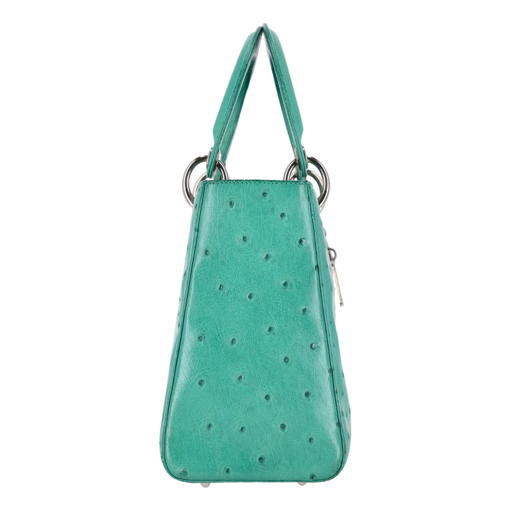 Christian Dior Ostrich Leather Medium Lady Dior Bag In Good Condition For Sale In London, GB