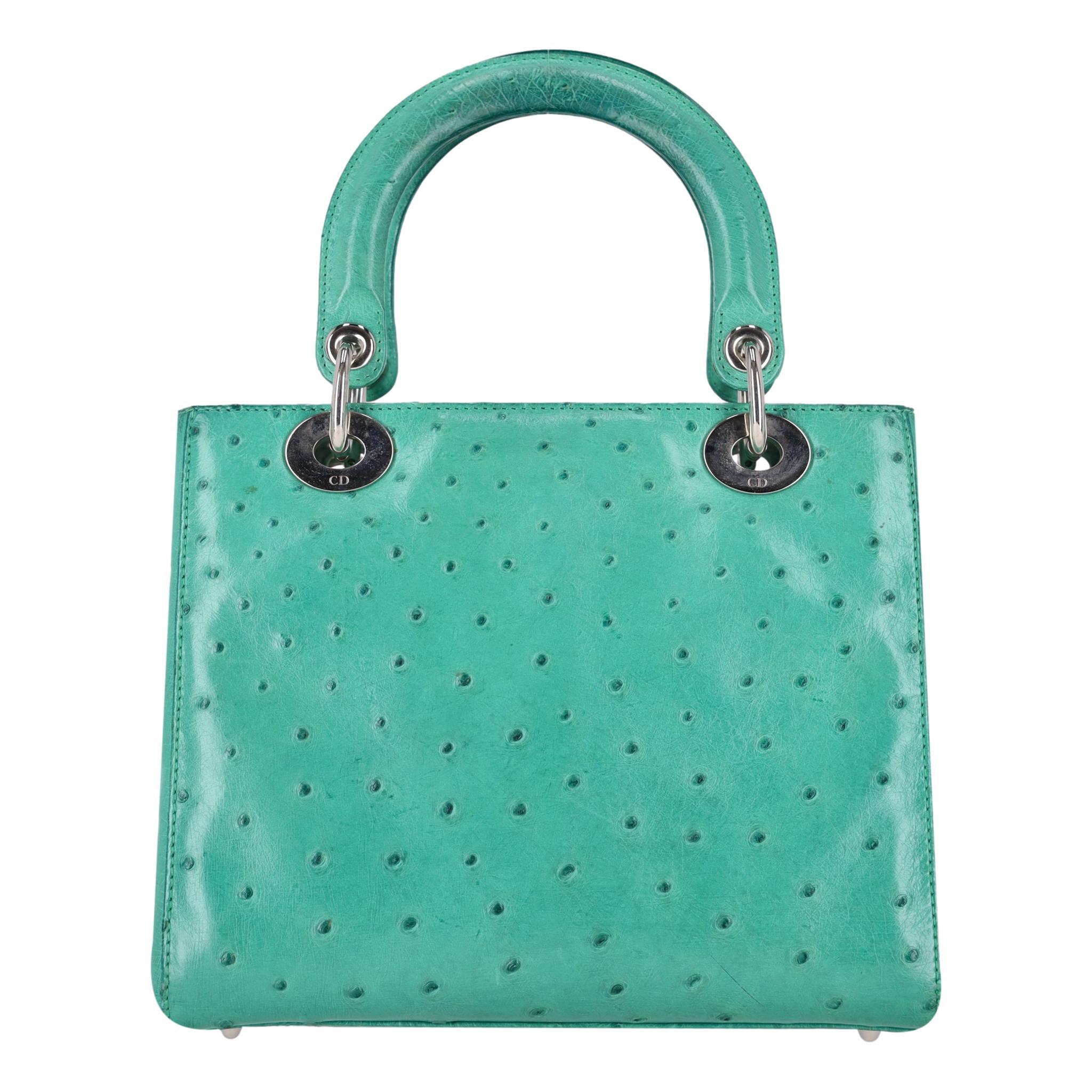 Women's Christian Dior Ostrich Leather Medium Lady Dior Bag For Sale