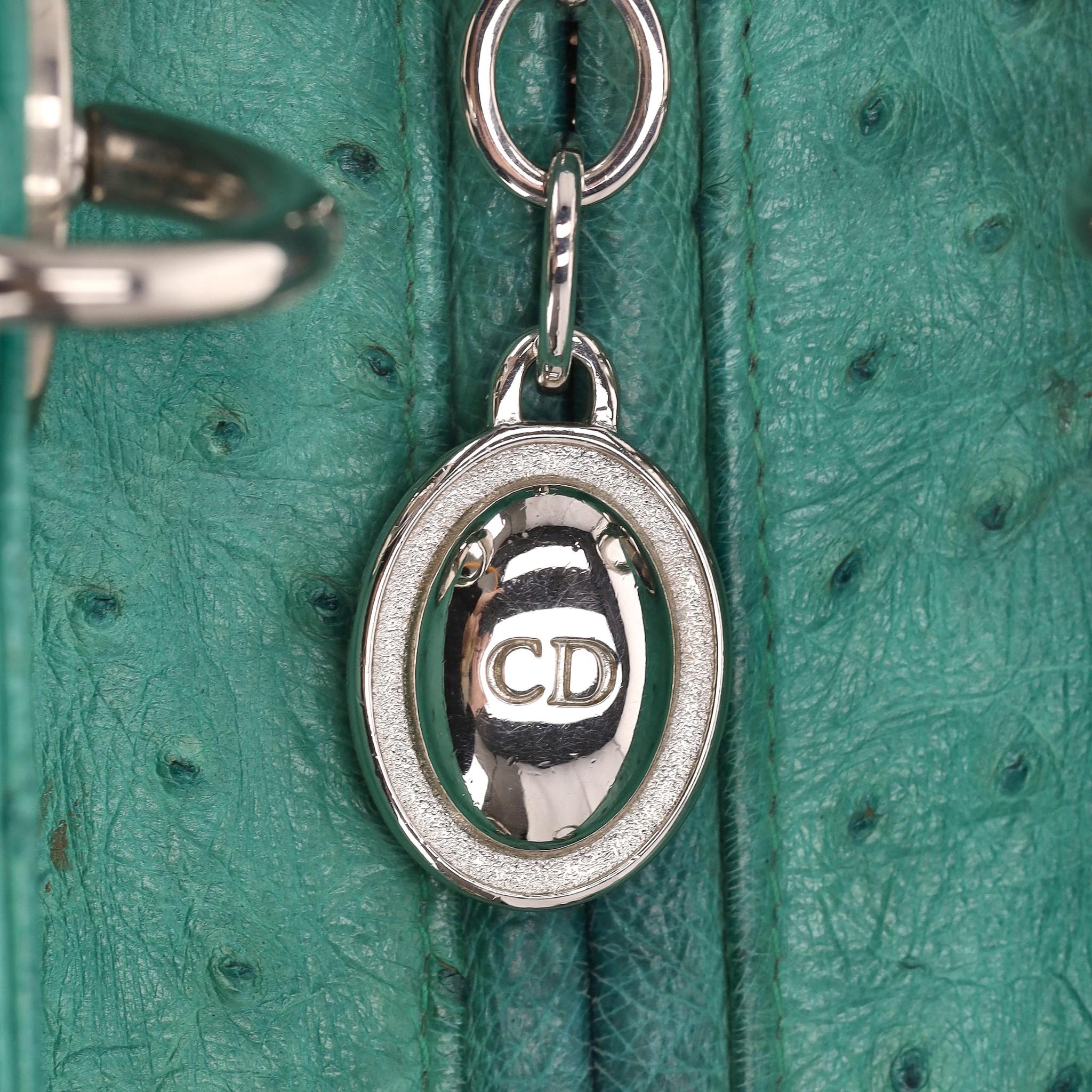 Christian Dior Ostrich Leather Medium Lady Dior Bag For Sale 4