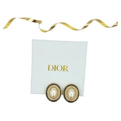 Christian Dior Oval Faux Pearl & Rhinestone Clip-On Earrings – 1980s