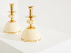 Christian Dior pair of ostrich eggs candle holders brass 1970s