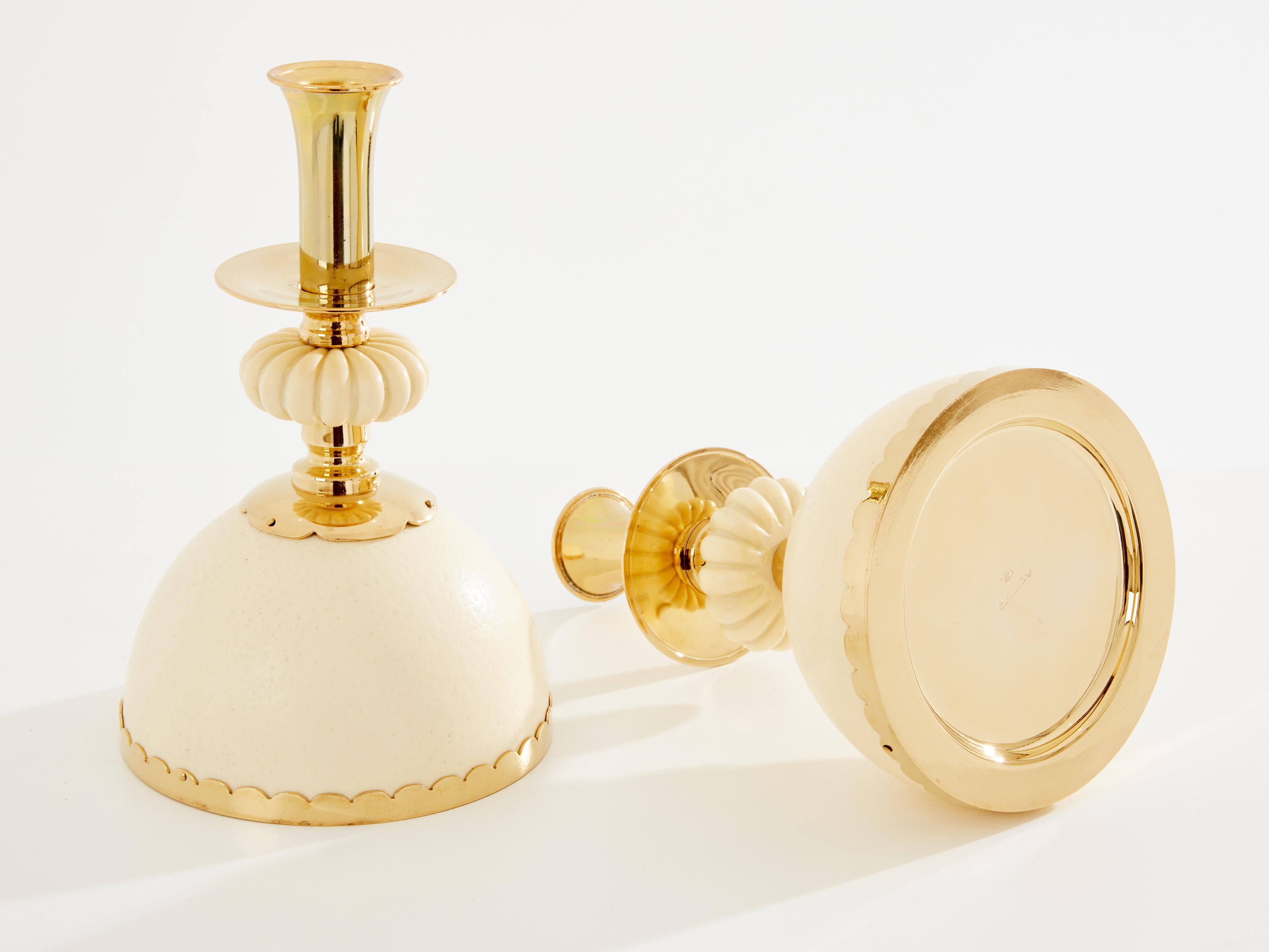 Christian Dior par de huevos de avestruz portavelas latón años 70 en Bueno estado para la venta en Paris, IDF
