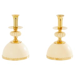 Christian Dior coppia di portacandele a forma di uova di struzzo in ottone anni '70