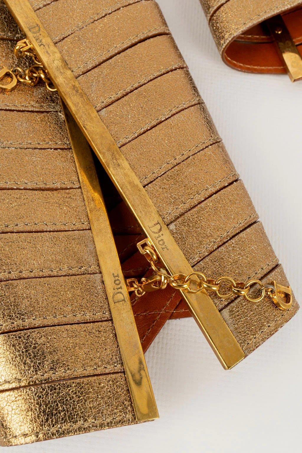 Christian Dior Pairs of Arm/Leg Bracelets in Crossed Golden Leather Bands In Excellent Condition For Sale In SAINT-OUEN-SUR-SEINE, FR