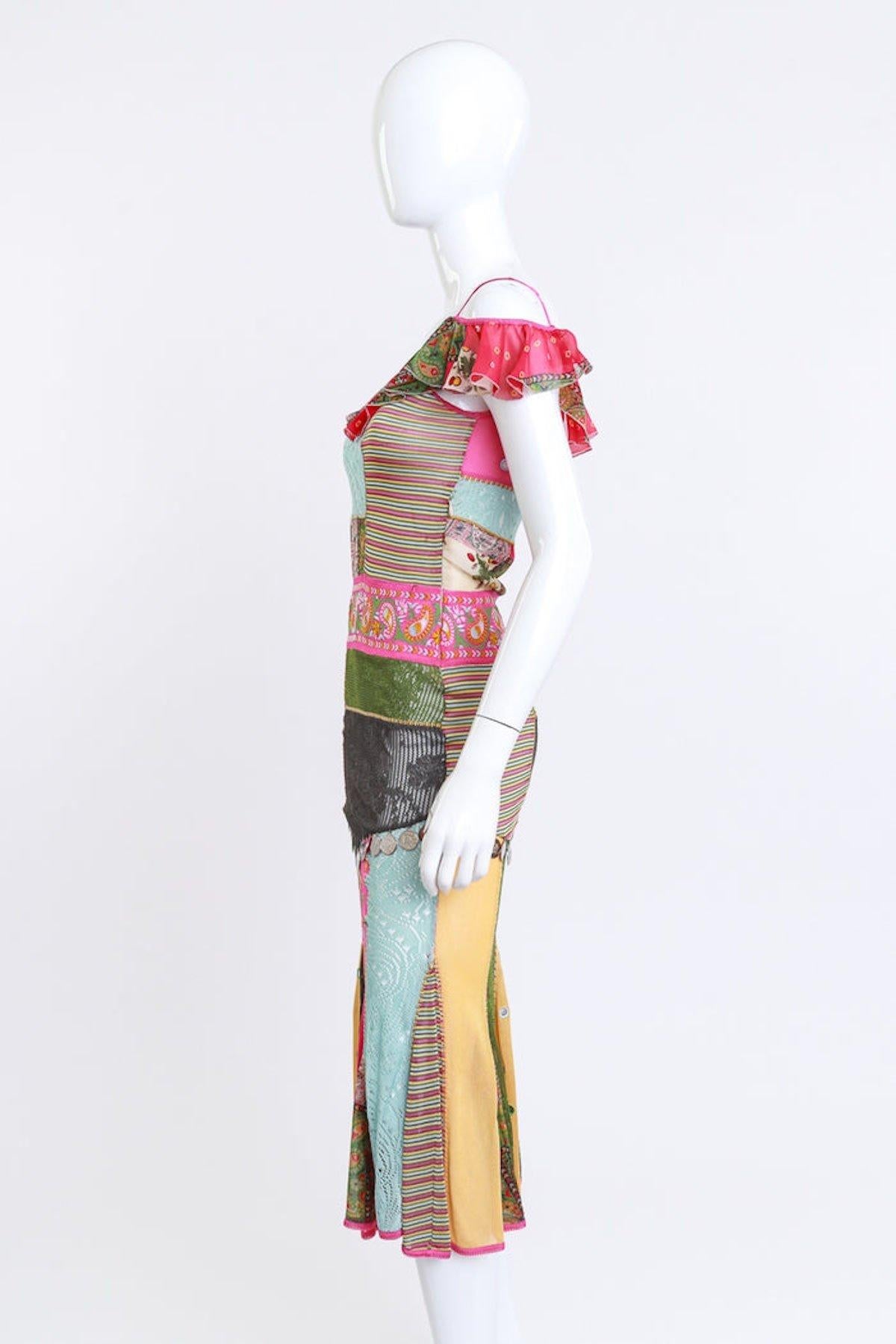 Gray Christian Dior Paisley Patchwork Coin Charm Long Dress (S) For Sale