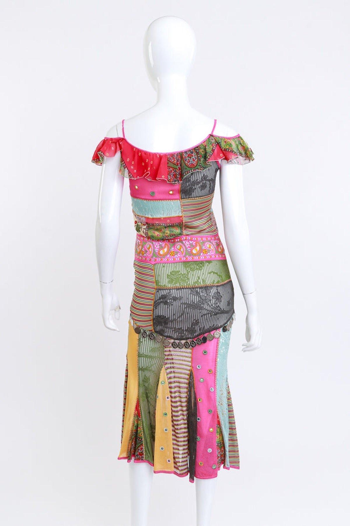 Christian Dior Paisley Patchwork Coin Charm Long Dress (S) In Good Condition For Sale In Montreal, Quebec