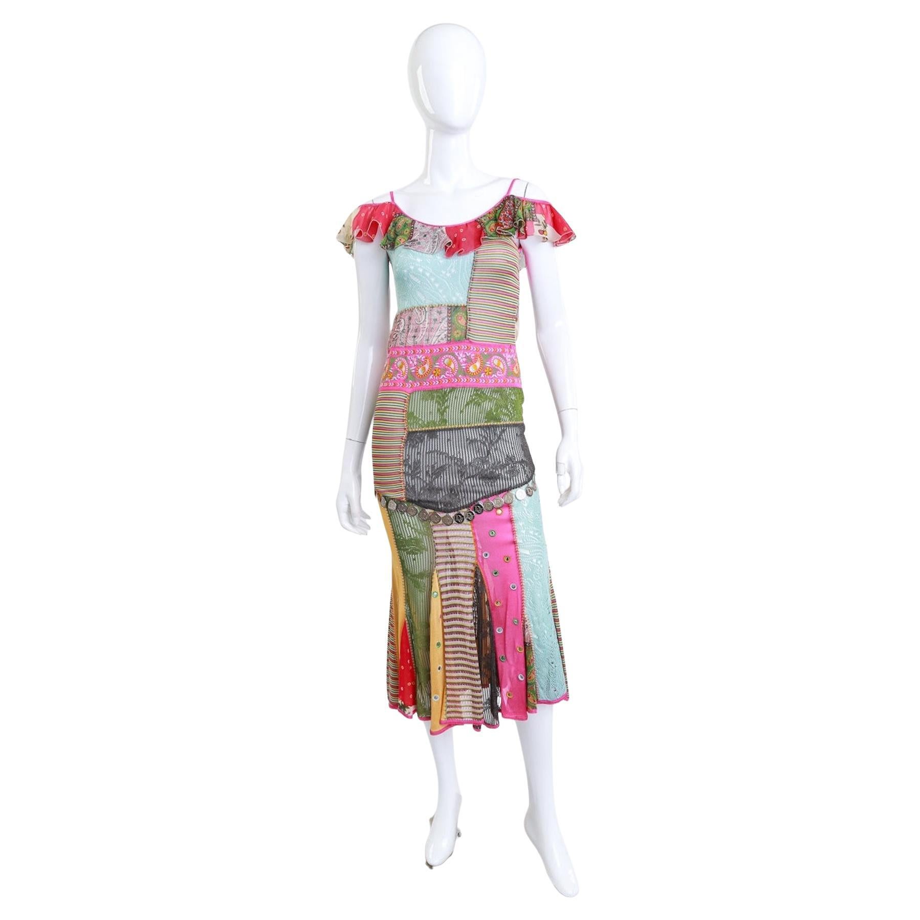 Christian Dior Paisley Patchwork Coin Charm Long Dress (S) For Sale