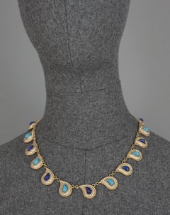 CHRISTIAN DIOR Paisley Turquoise Lapis Lazuli Cabochon Rhinestone Necklace