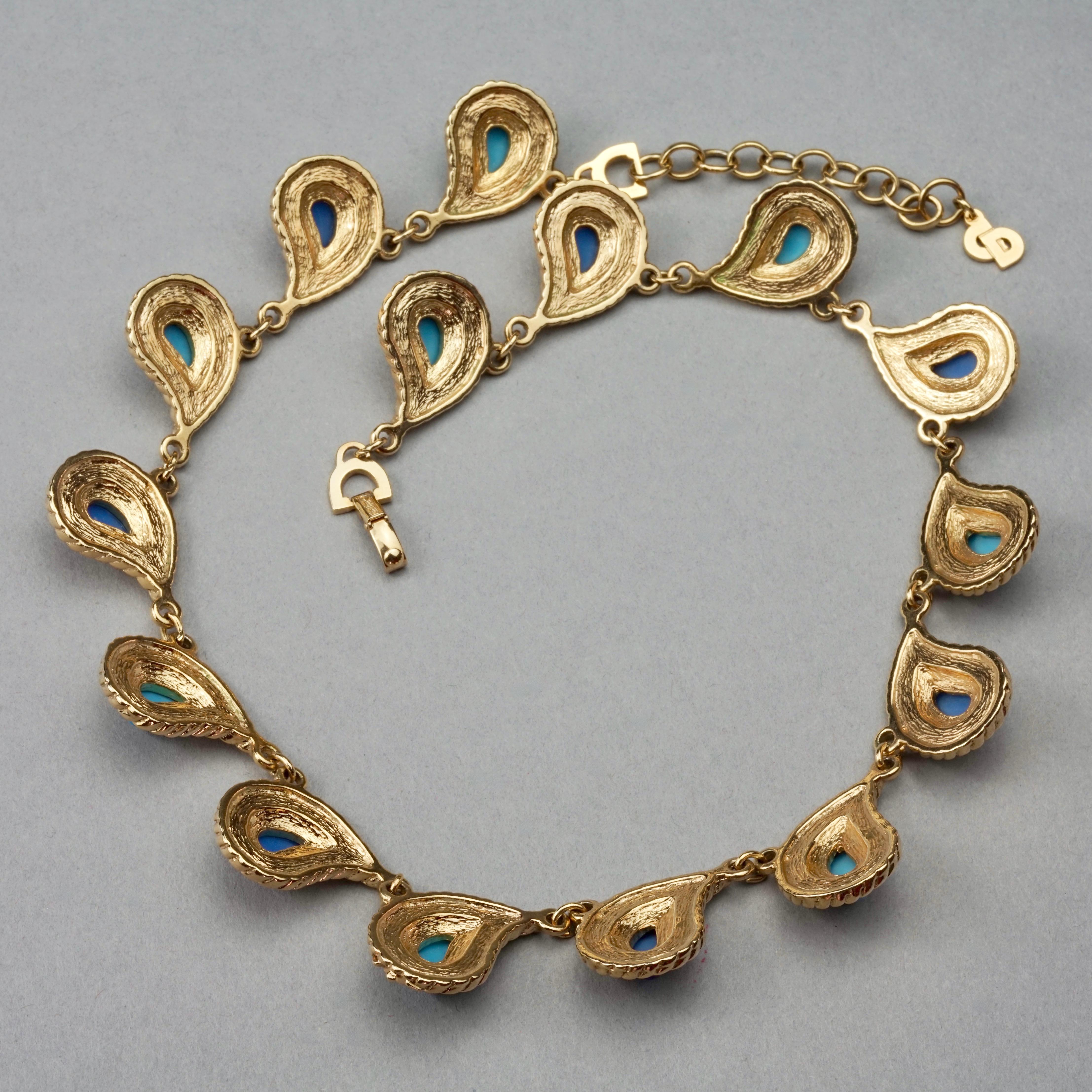 Women's CHRISTIAN DIOR Paisley Turquoise Lapis Lazuli Cabochon Rhinestone Necklace For Sale