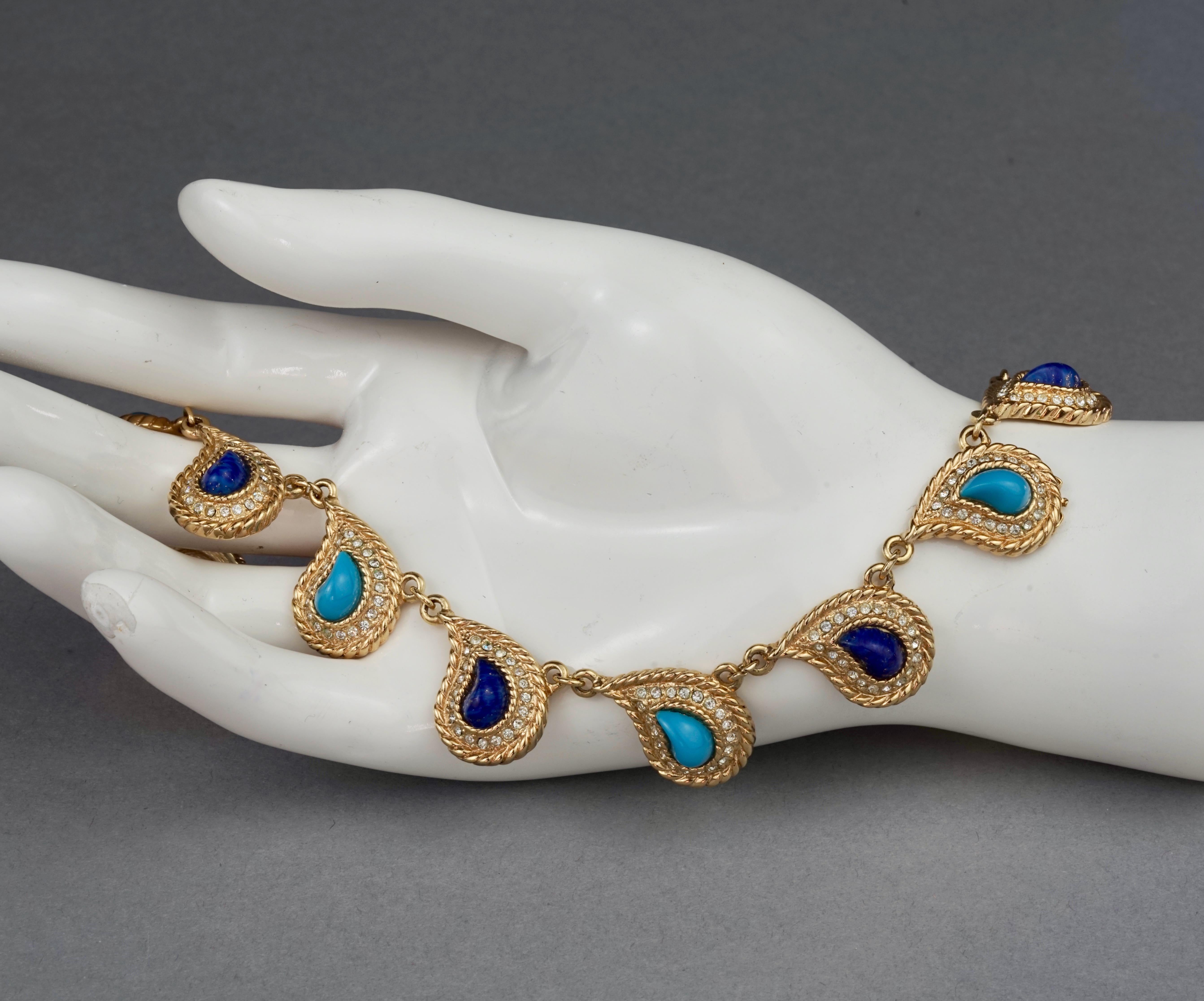 CHRISTIAN DIOR Paisley Turquoise Lapis Lazuli Cabochon Rhinestone Necklace For Sale 1