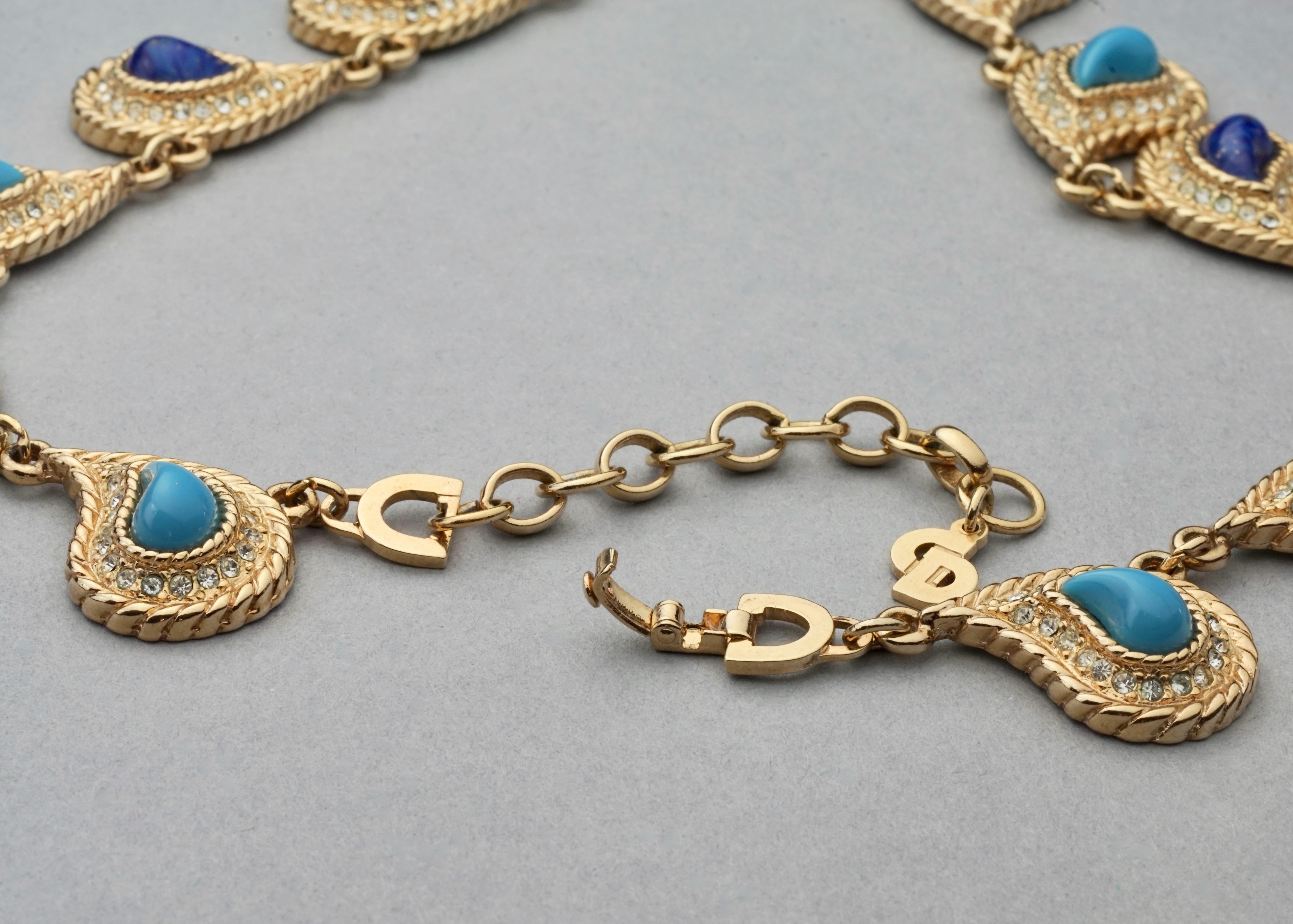 CHRISTIAN DIOR Paisley Turquoise Lapis Lazuli Cabochon Rhinestone Necklace For Sale 2