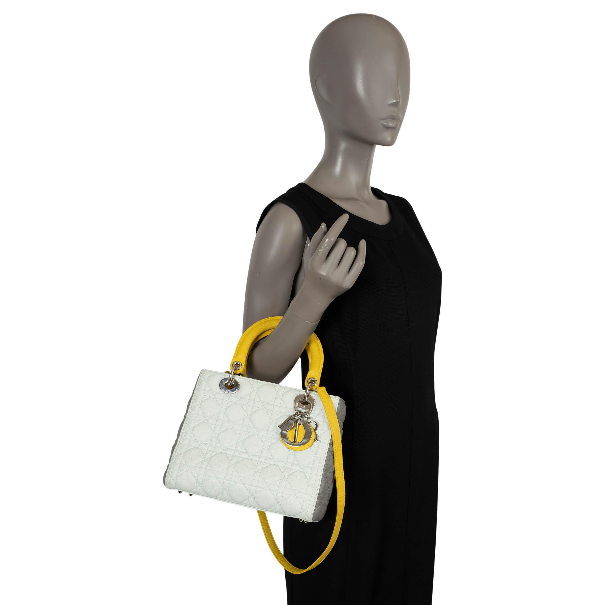CHRISTIAN DIOR pale blue yellow grey 2015 TRI COLOR LADY DIOR MEDIUM Bag For Sale 7
