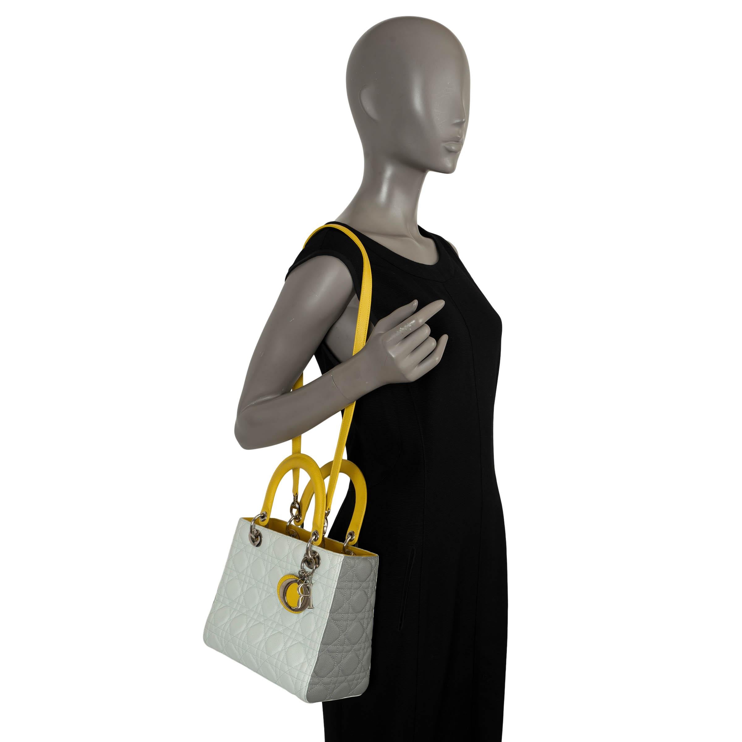 CHRISTIAN DIOR pale blue yellow grey 2015 TRI COLOR LADY DIOR MEDIUM Bag For Sale 8