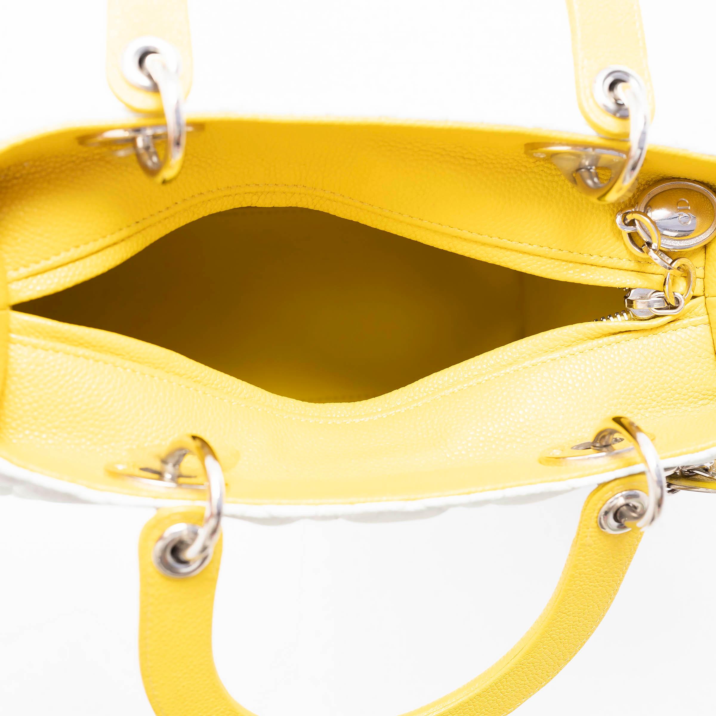 CHRISTIAN DIOR pale blue yellow grey 2015 TRI COLOR LADY DIOR MEDIUM Bag For Sale 1