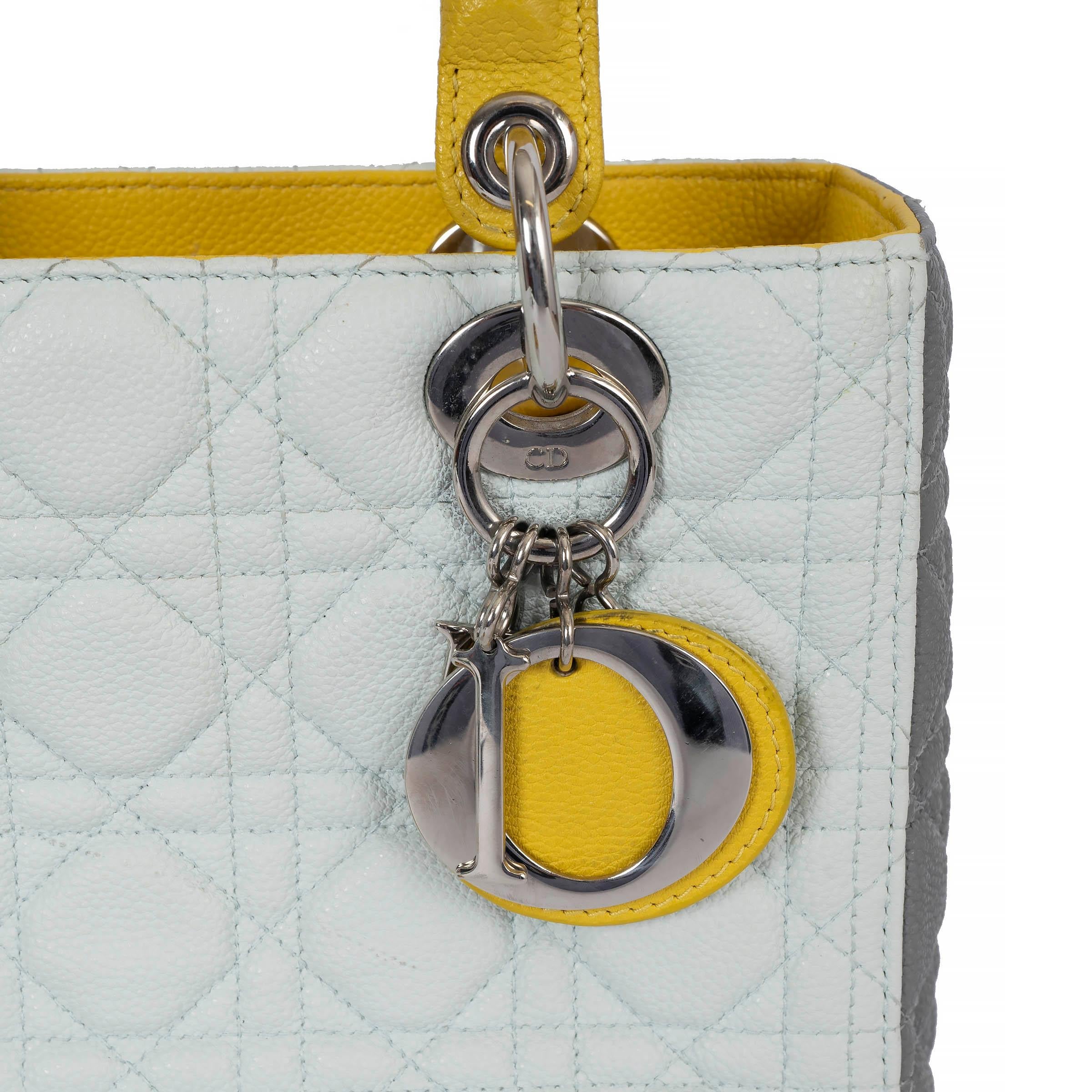 CHRISTIAN DIOR pale blue yellow grey 2015 TRI COLOR LADY DIOR MEDIUM Bag For Sale 2