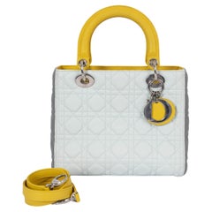 Bolso CHRISTIAN DIOR azul pálido amarillo gris 2015 TRI COLOR LADY DIOR MEDIUM