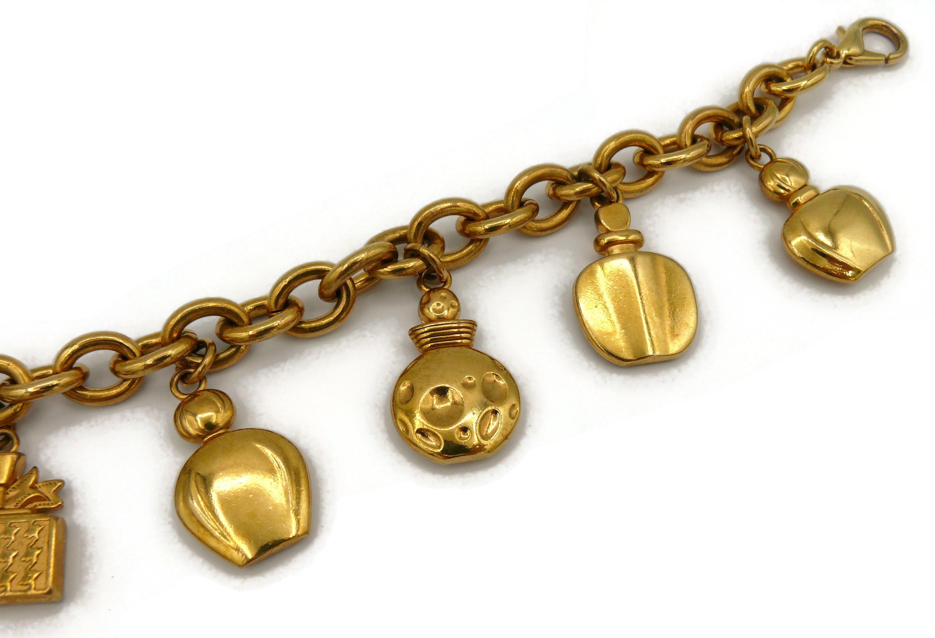 CHRISTIAN DIOR Parfums Vintage Gold Tone Charms Bracelet 6