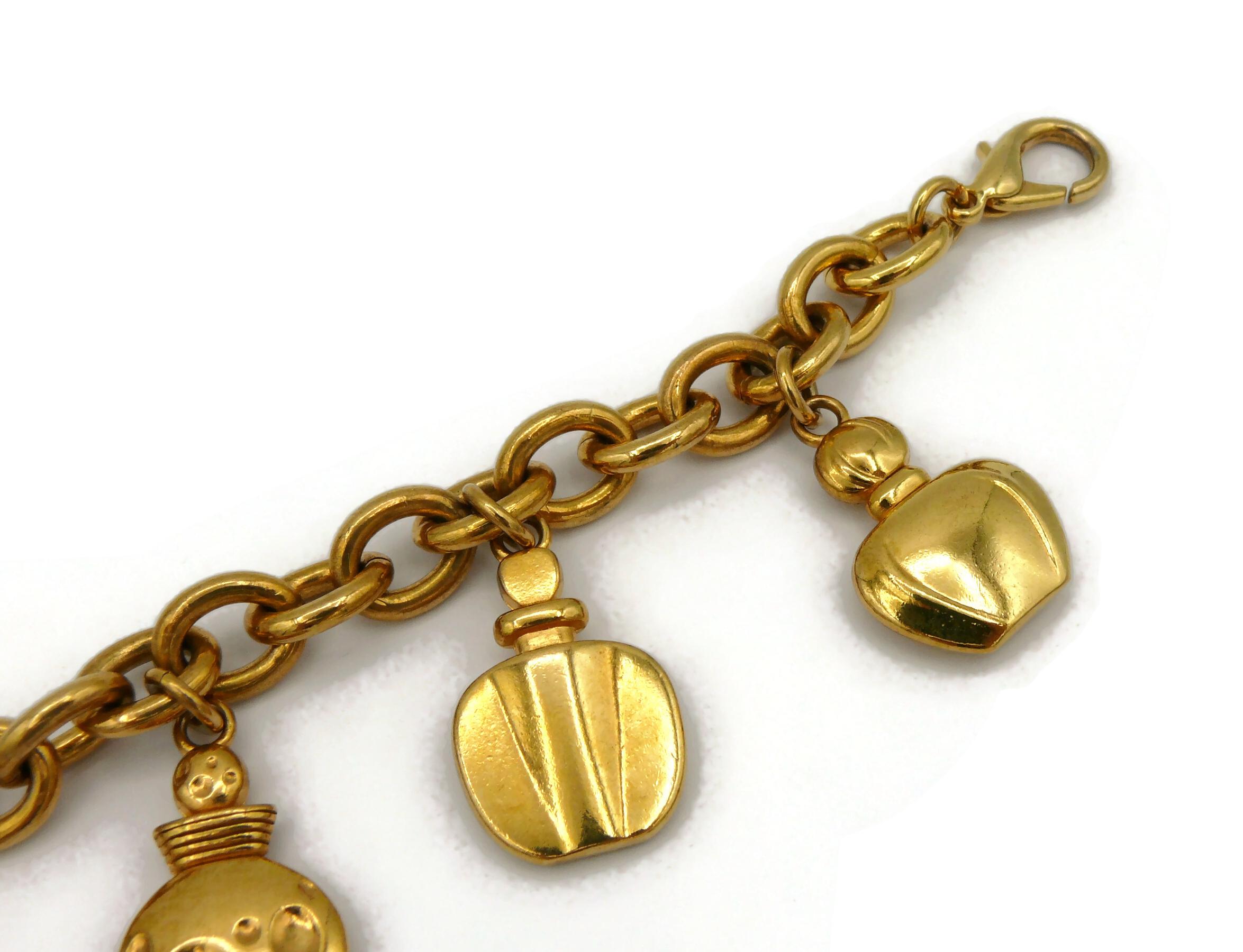 CHRISTIAN DIOR Parfums Vintage Gold Tone Charms Bracelet 7