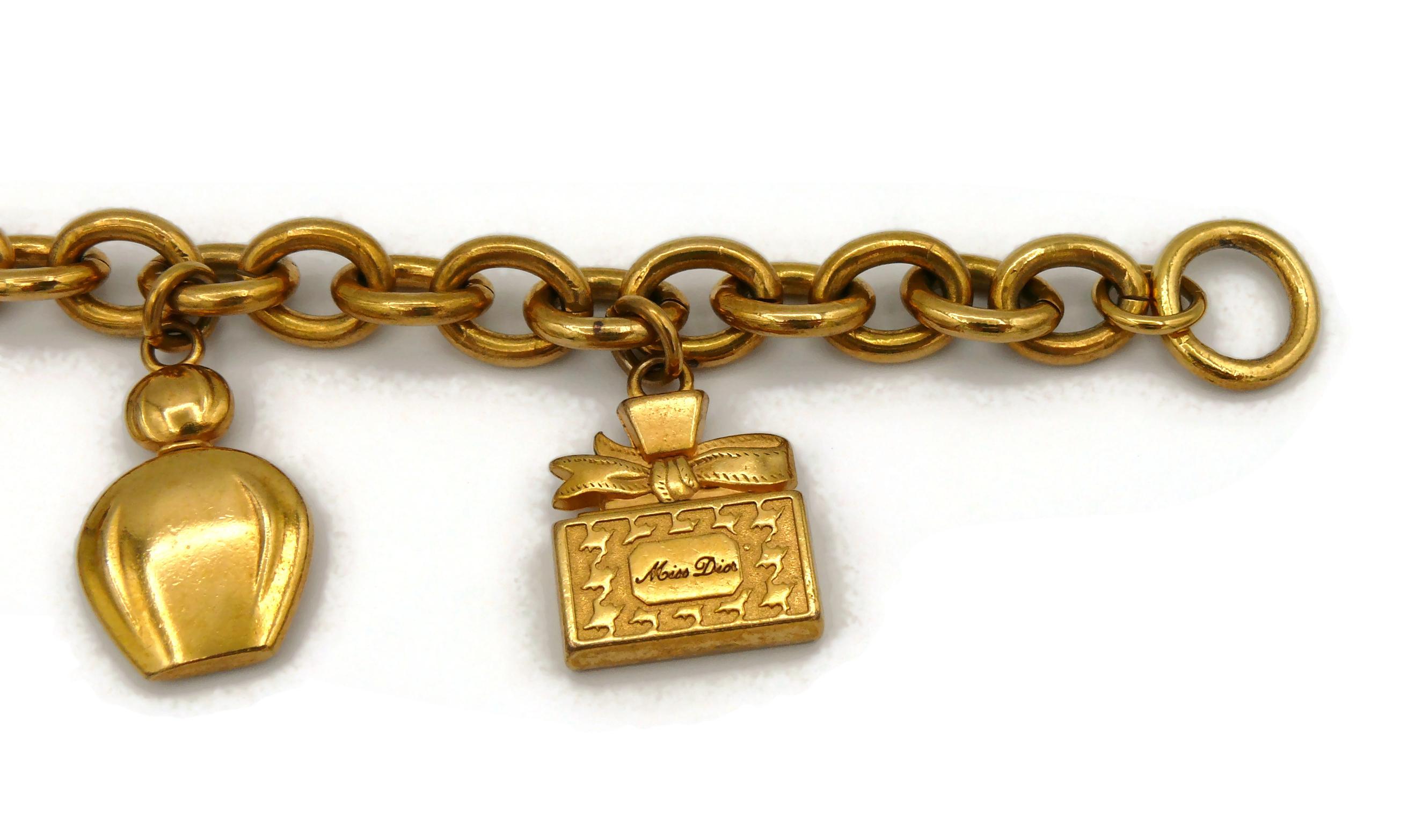 CHRISTIAN DIOR Parfums Vintage Gold Tone Charms Bracelet 1