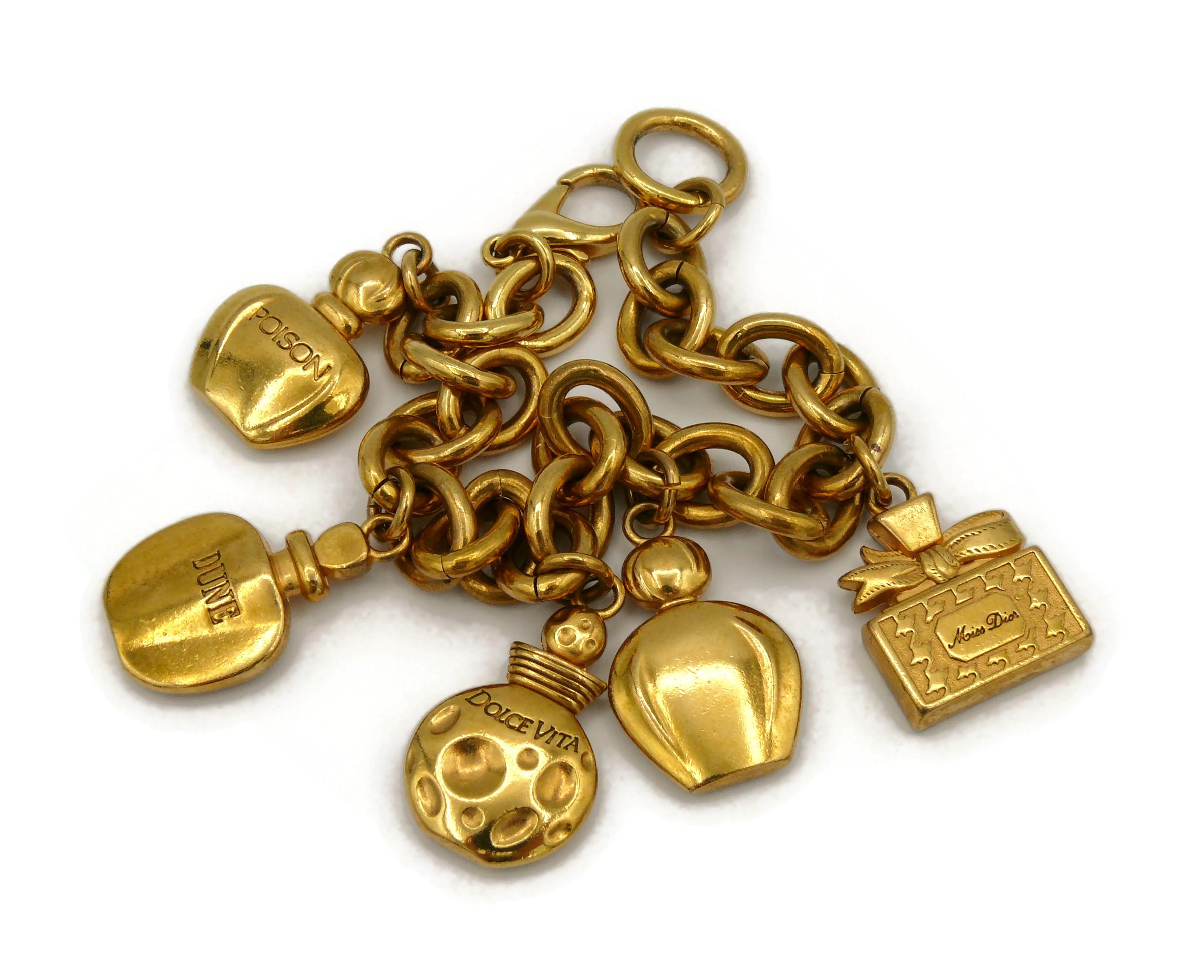 CHRISTIAN DIOR Parfums Vintage Gold Tone Charms Bracelet 2