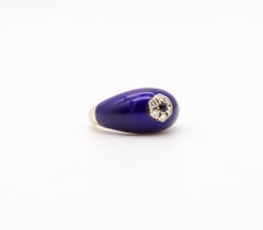 CHRISTIAN DIOR Paris 1970 Blue Enameled Dome Ring In White Gold With Diamonds