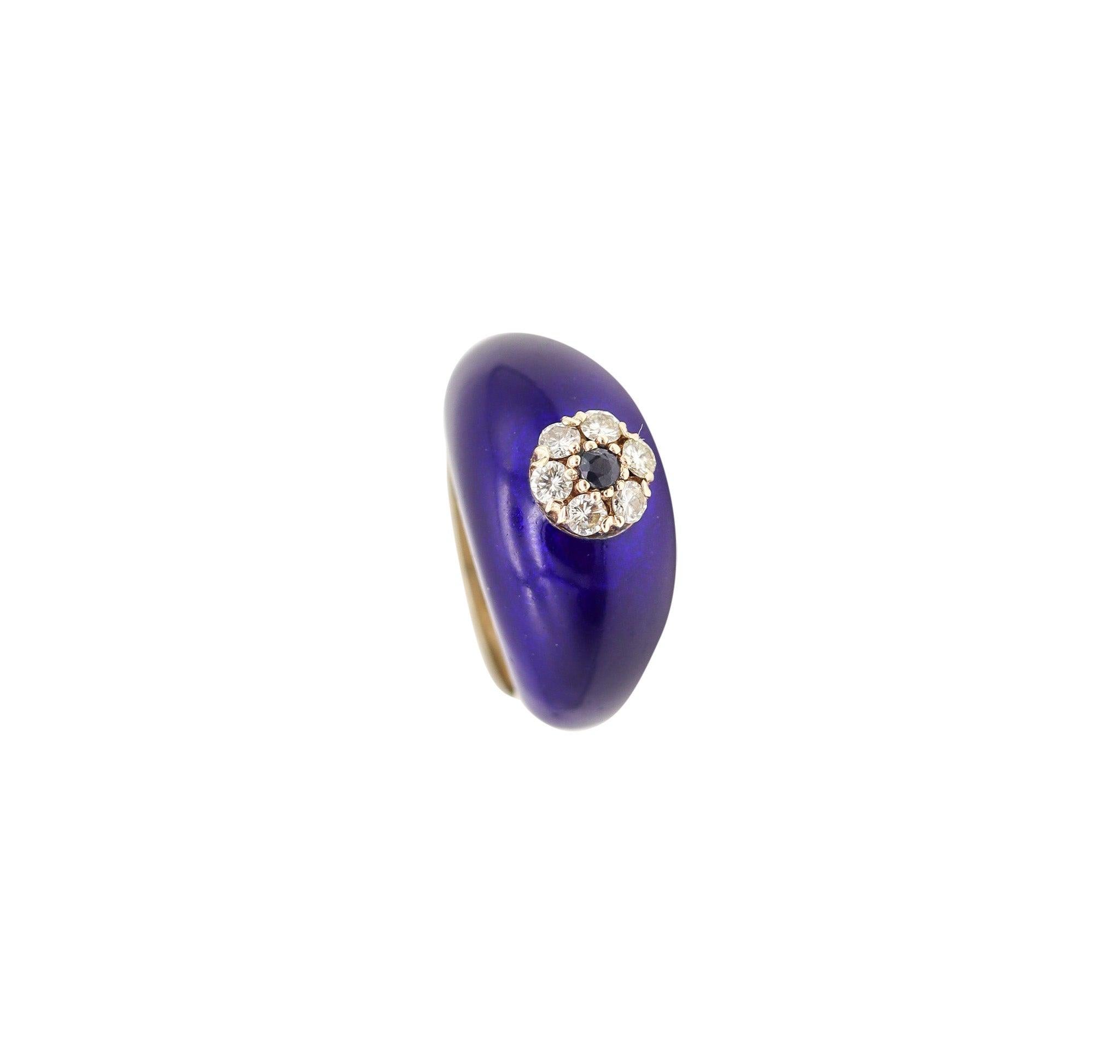 Women's CHRISTIAN DIOR Paris 1970 Blue Enameled Dome Ring In White Gold With Diamonds For Sale