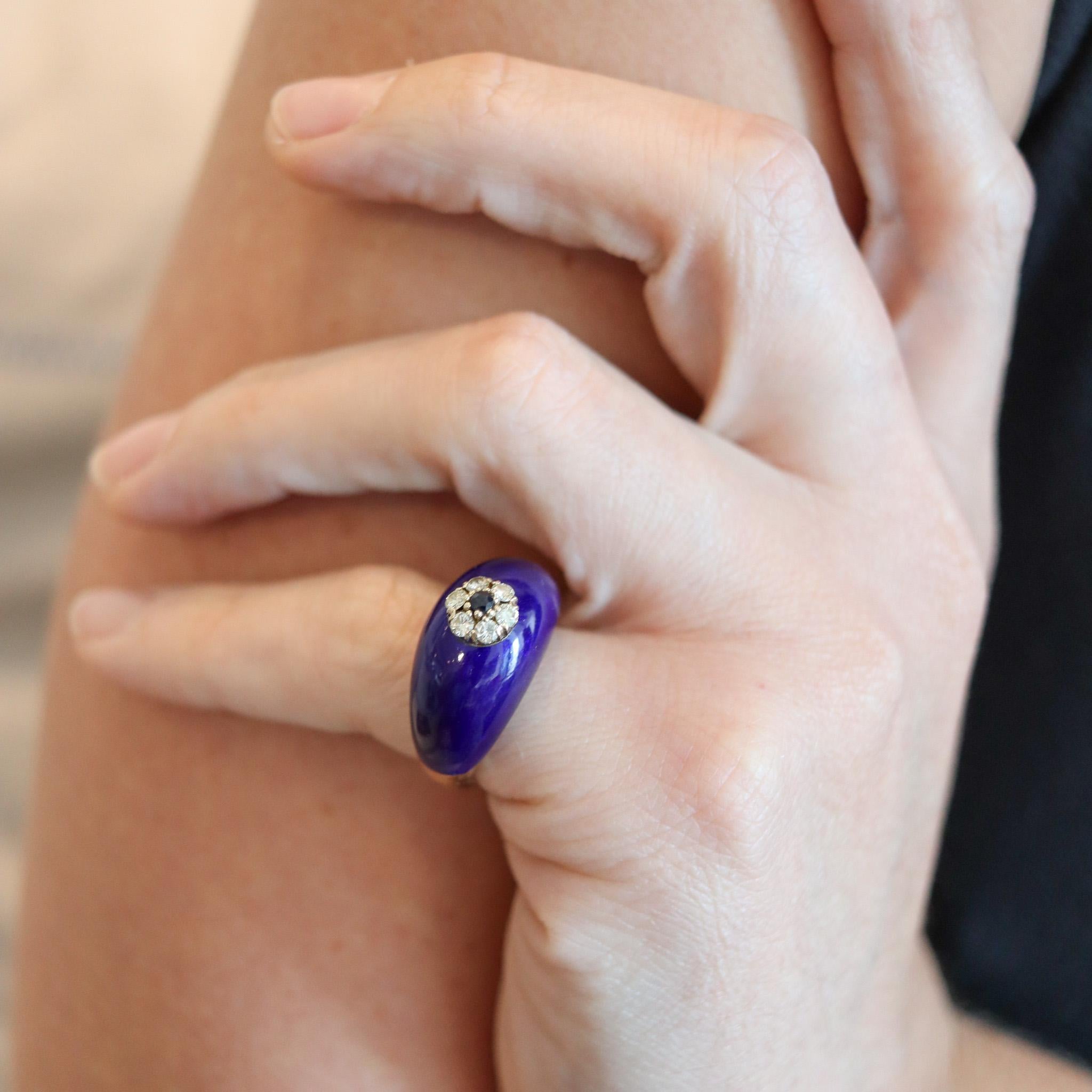 CHRISTIAN DIOR Paris 1970 Blue Enameled Dome Ring In White Gold With Diamonds For Sale 2