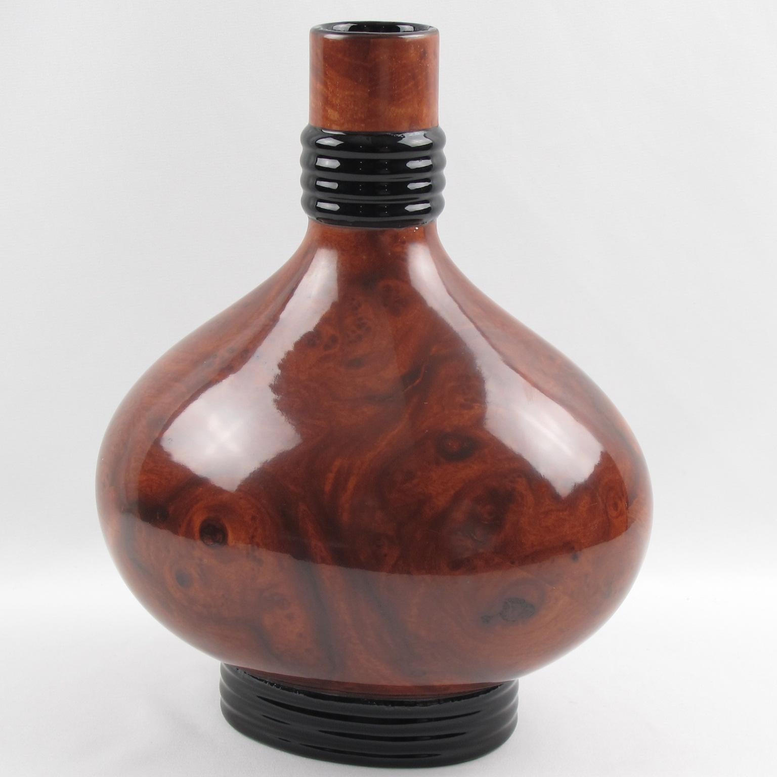 Christian Dior Paris Amphora Ceramic Vase Faux Burl Wood, 1980s In Excellent Condition For Sale In Atlanta, GA