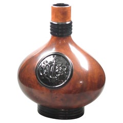 Christian Dior Paris Amphora Ceramic Vase Faux Burl Wood, 1980s