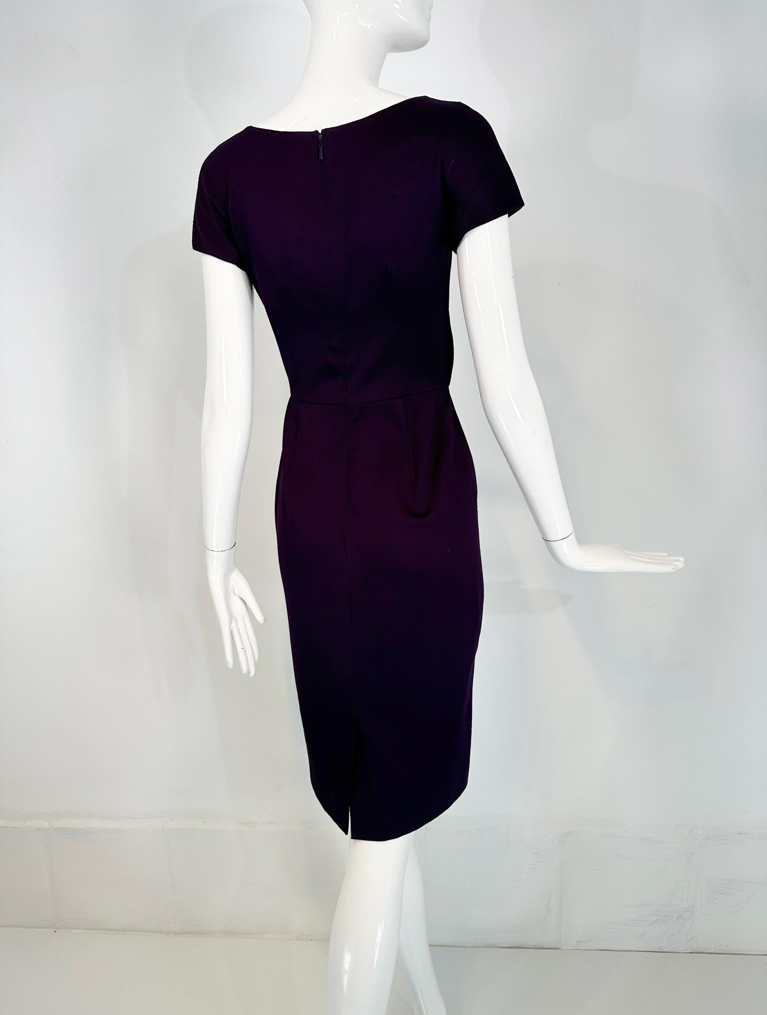 Christian Dior Paris Aubergine V neck Pleat Draped Bodice Sheath Silk Dress  For Sale 6