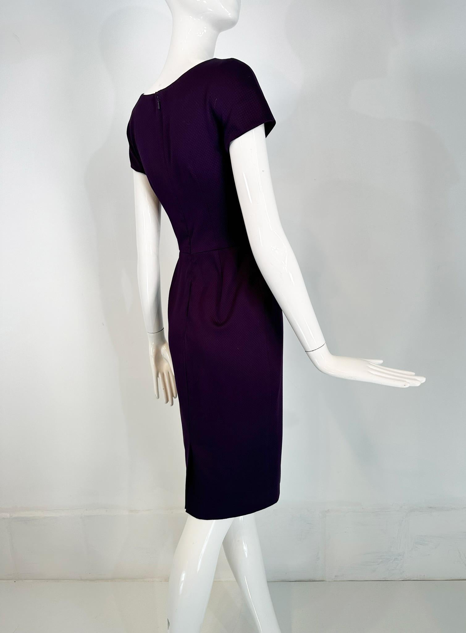 Christian Dior Paris Aubergine V neck Pleat Draped Bodice Sheath Silk Dress  For Sale 7