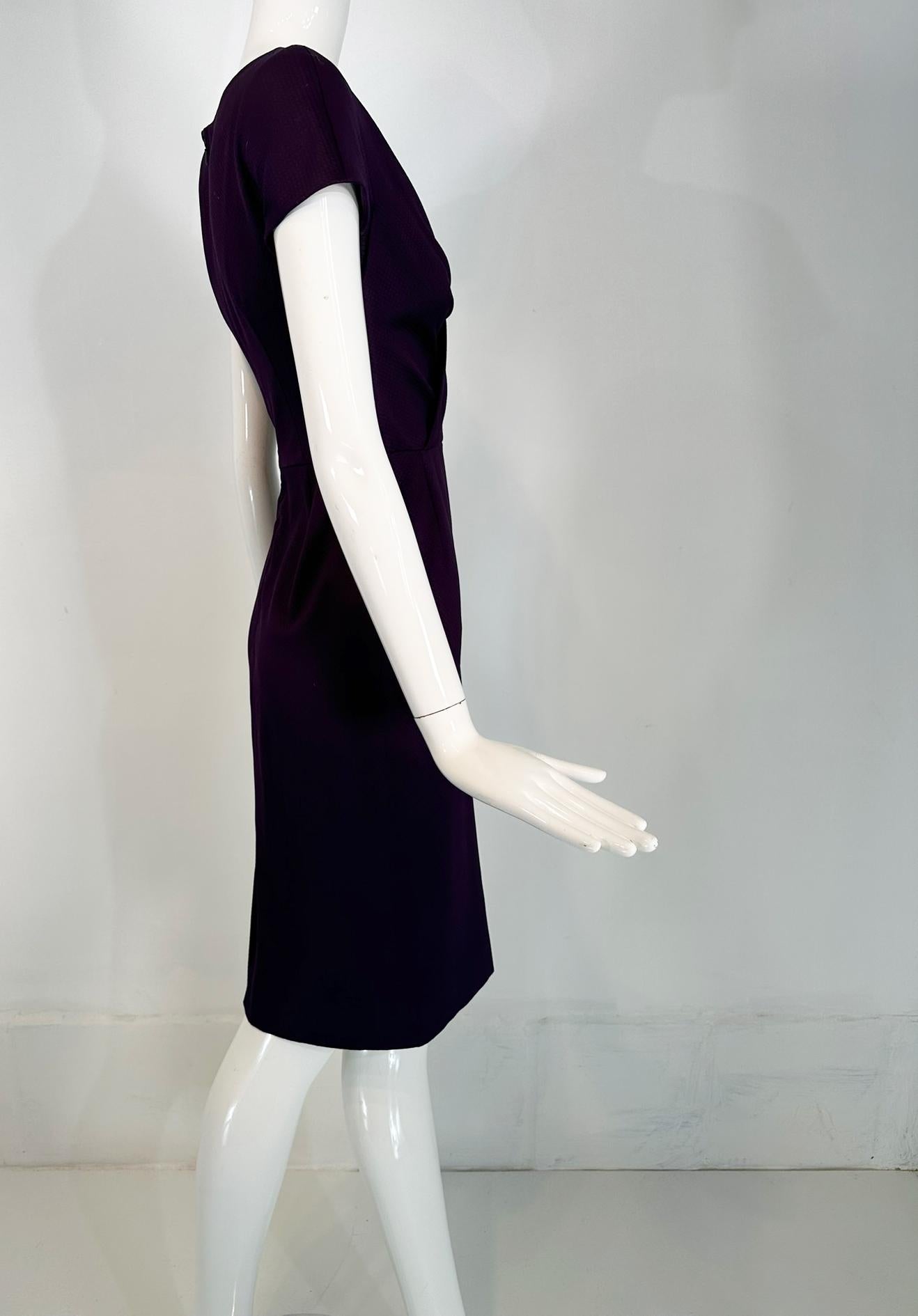 Christian Dior Paris Aubergine V neck Pleat Draped Bodice Sheath Silk Dress  For Sale 8