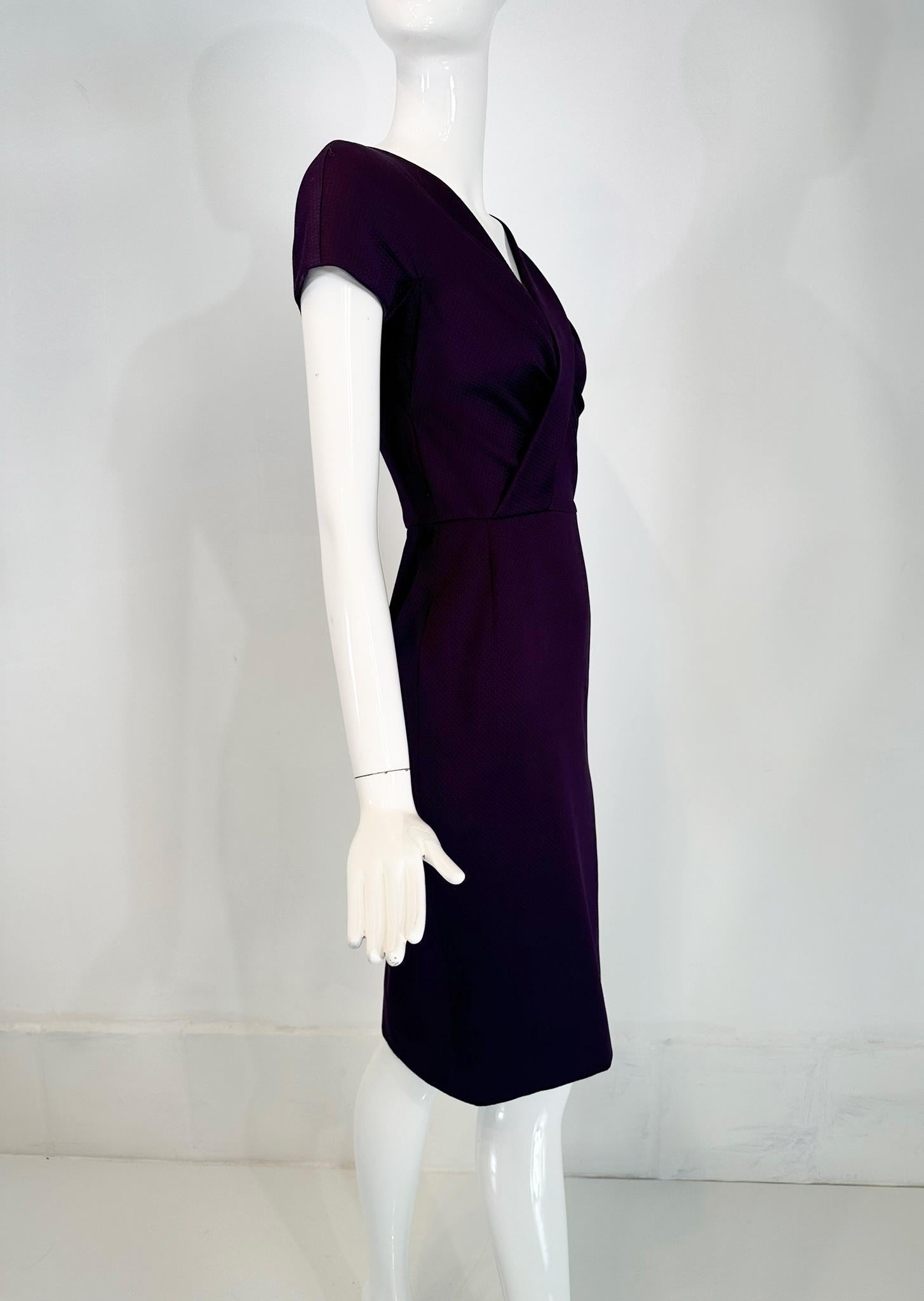 Christian Dior Paris Aubergine V neck Pleat Draped Bodice Sheath Silk Dress  For Sale 9