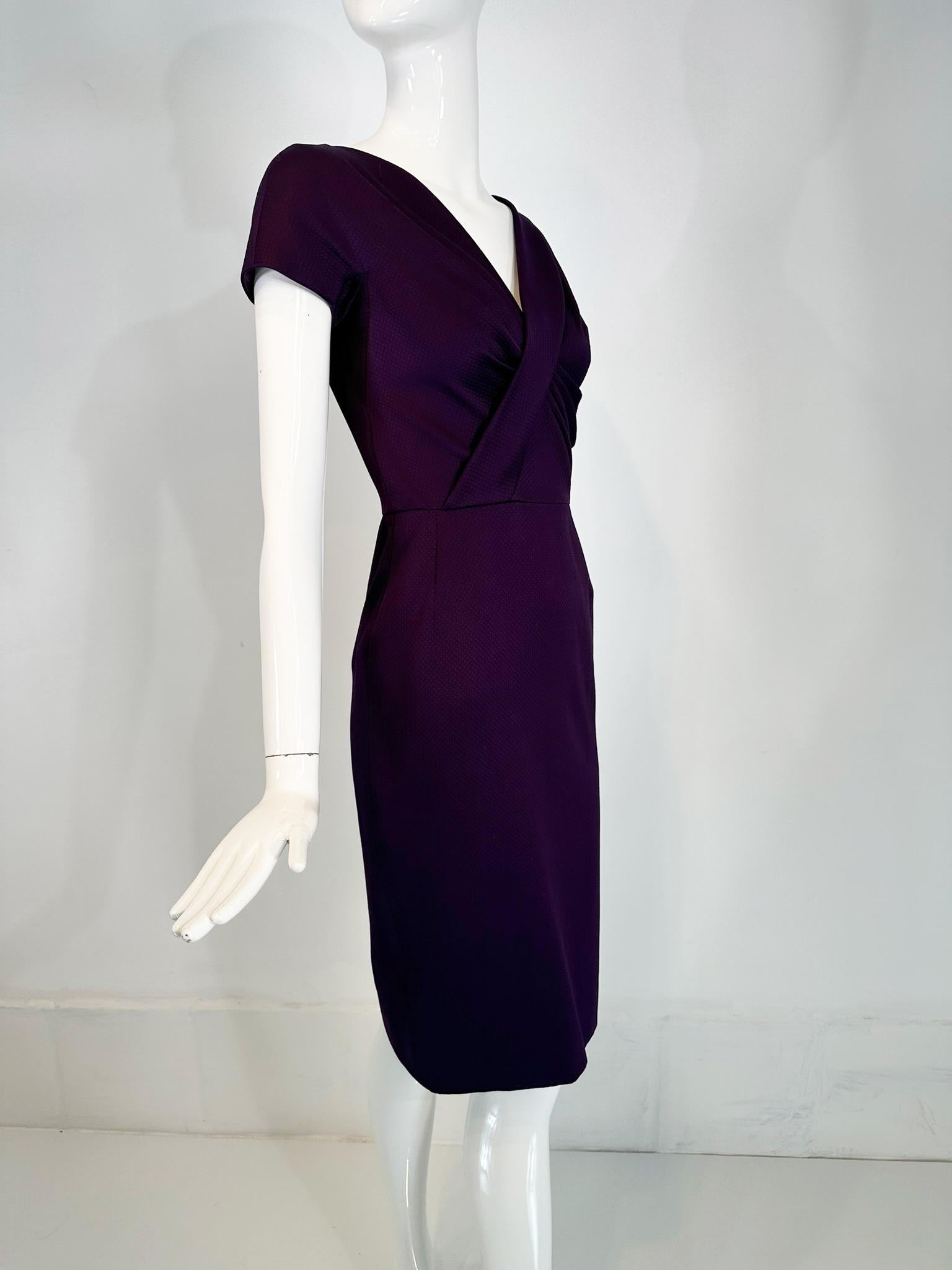 Christian Dior Paris Aubergine V neck Pleat Draped Bodice Sheath Silk Dress  For Sale 10