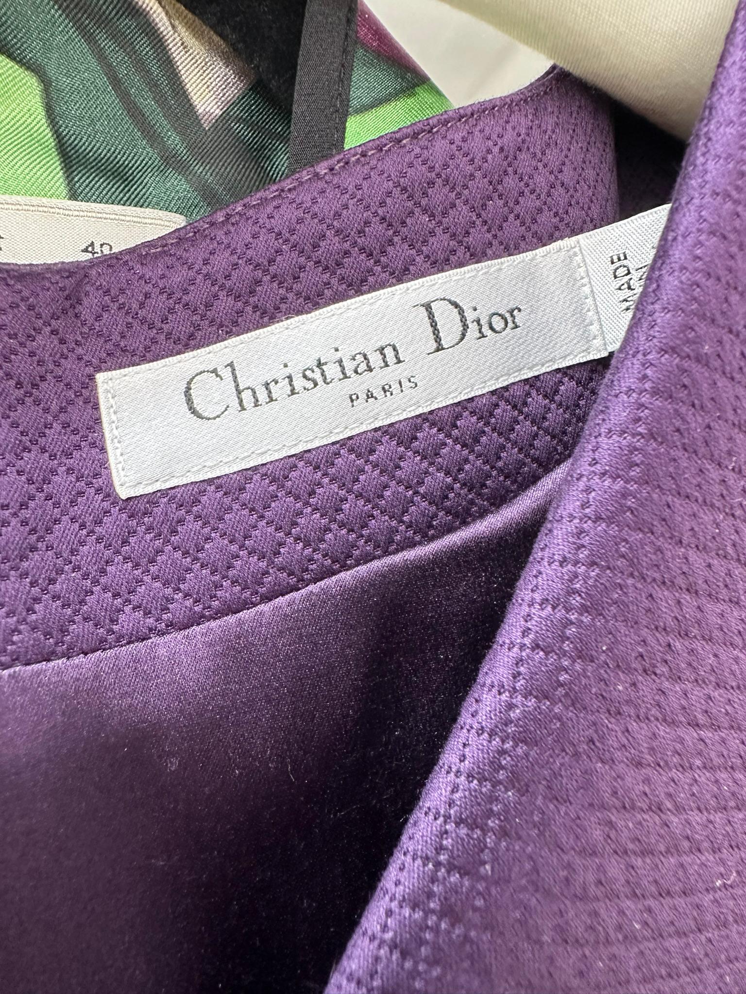Christian Dior Paris Aubergine V neck Pleat Draped Bodice Sheath Silk Dress  For Sale 13