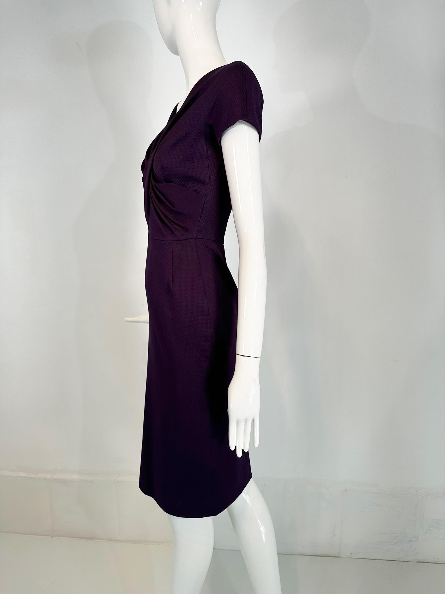Christian Dior Paris Aubergine V neck Pleat Draped Bodice Sheath Silk Dress  For Sale 2