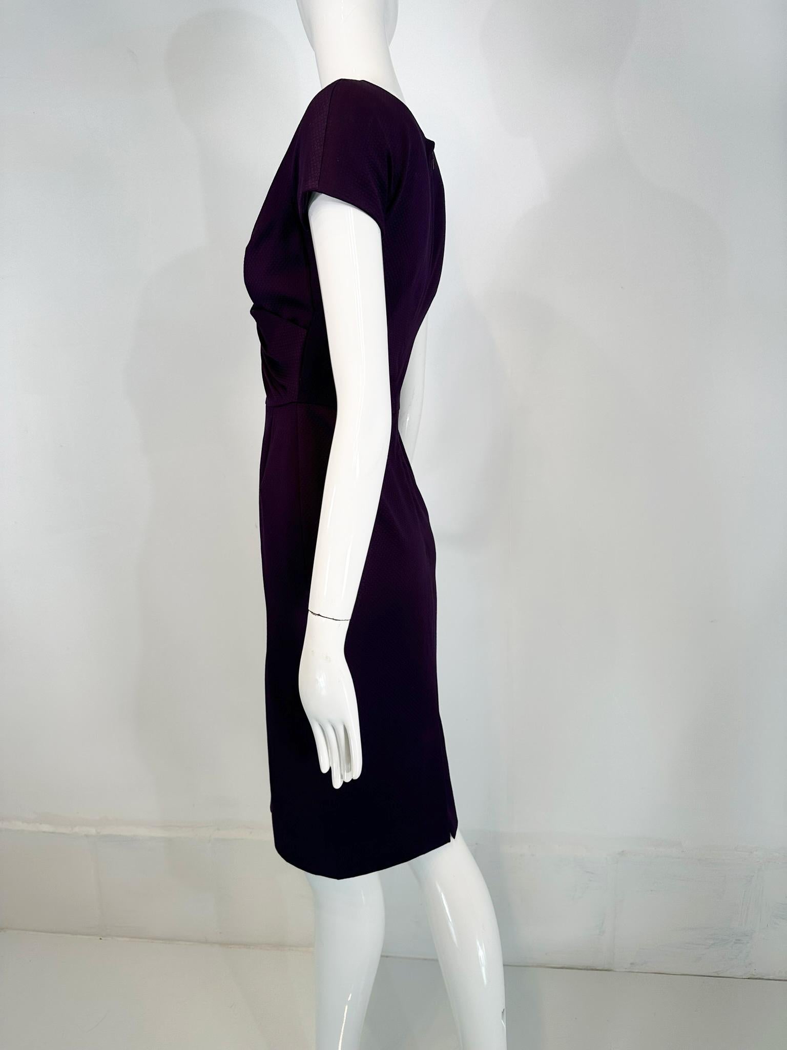 Christian Dior Paris Aubergine V neck Pleat Draped Bodice Sheath Silk Dress  For Sale 3
