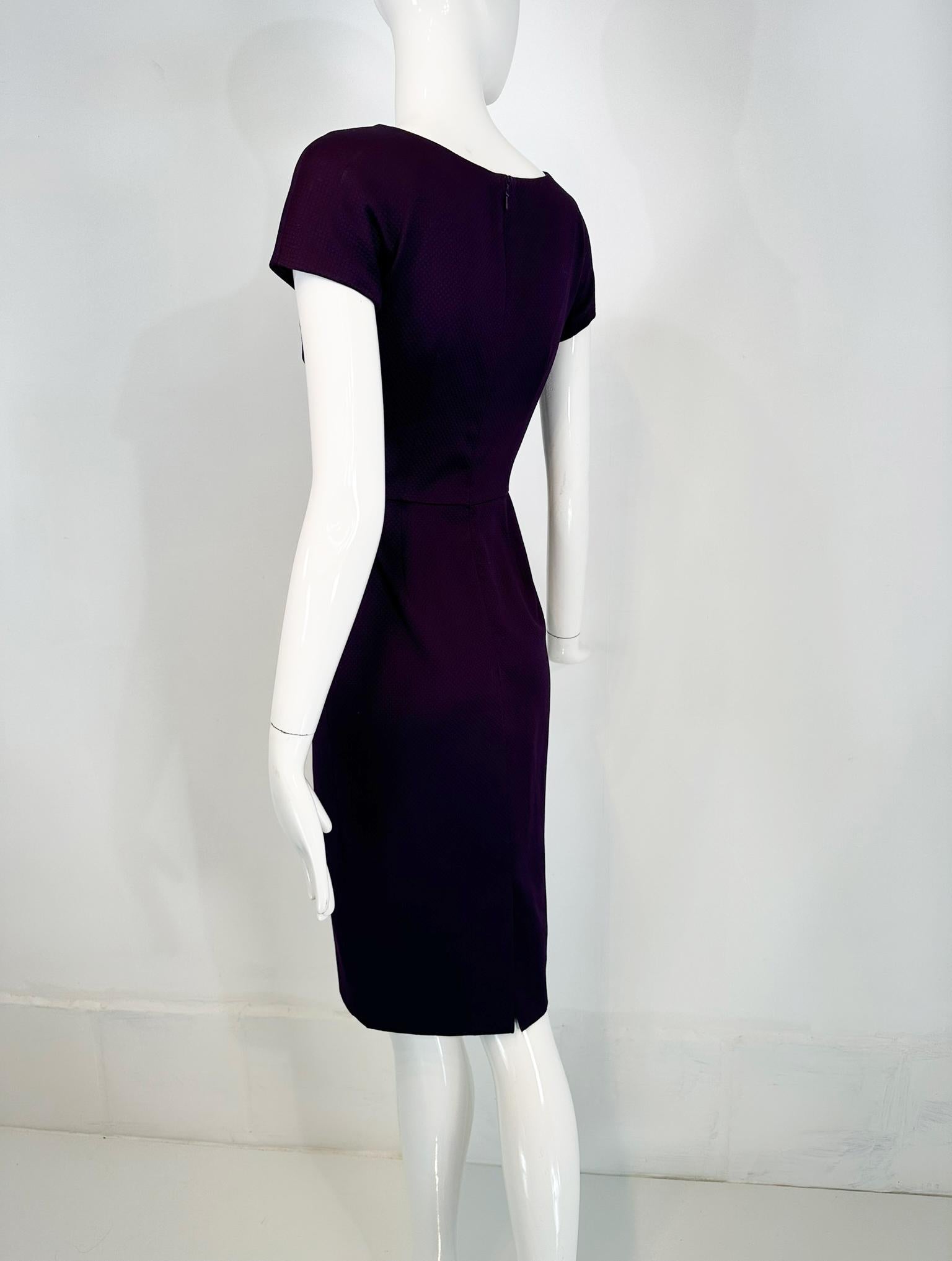 Christian Dior Paris Aubergine V neck Pleat Draped Bodice Sheath Silk Dress  For Sale 4