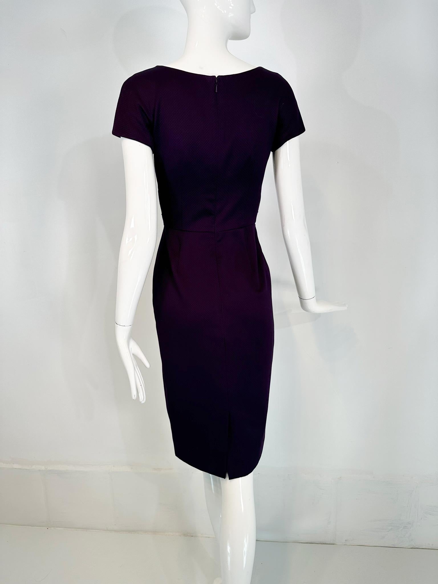 Christian Dior Paris Aubergine V neck Pleat Draped Bodice Sheath Silk Dress  For Sale 5