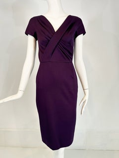 Christian Dior Paris Aubergine V neck Pleat Draped Bodice Sheath Silk Dress 