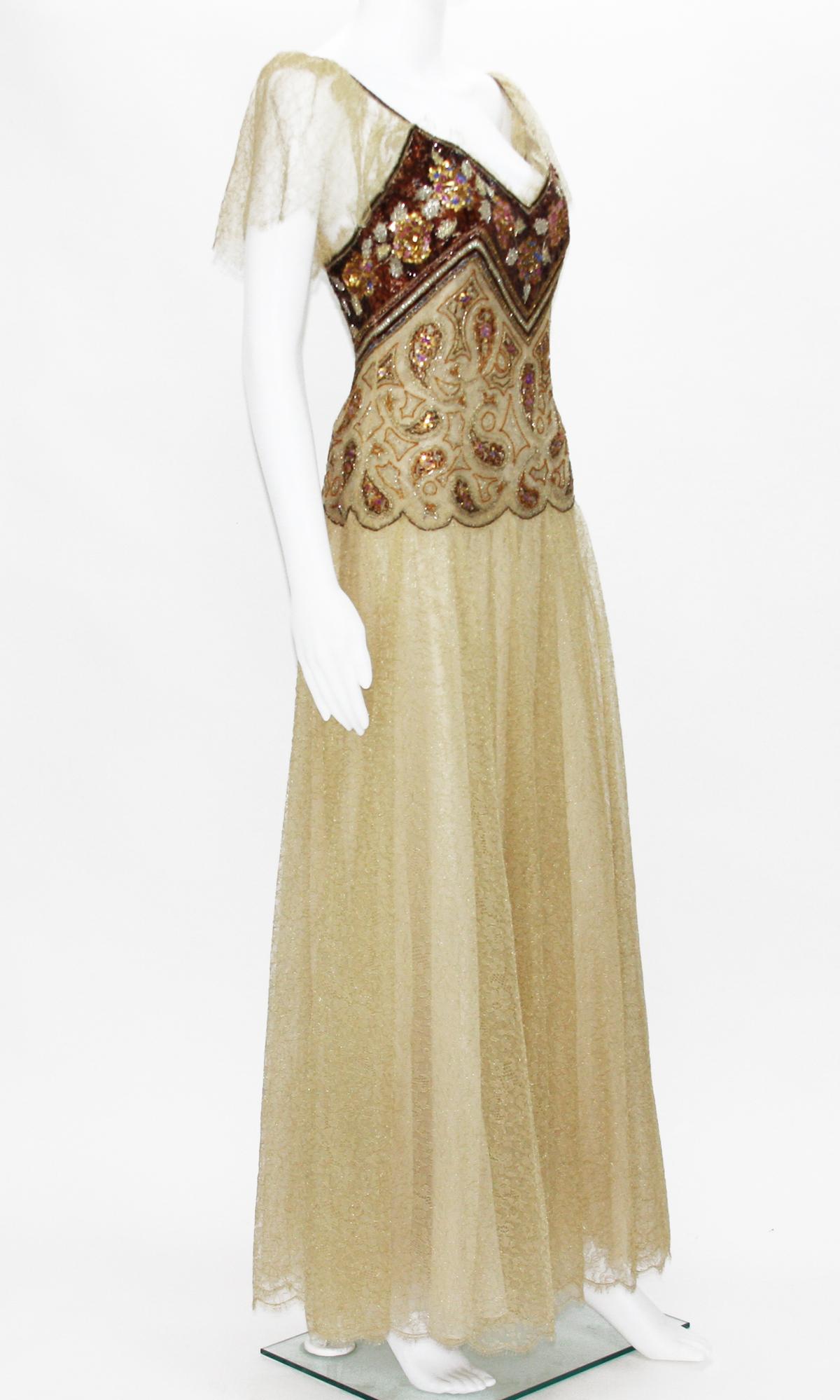 Brown Christian Dior Paris Automne-Hiver 1980  Numbered Lace Gown with Stole