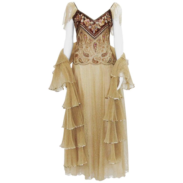 Christian Dior Paris Automne-Hiver 1980  Numbered Lace Gown with Stole