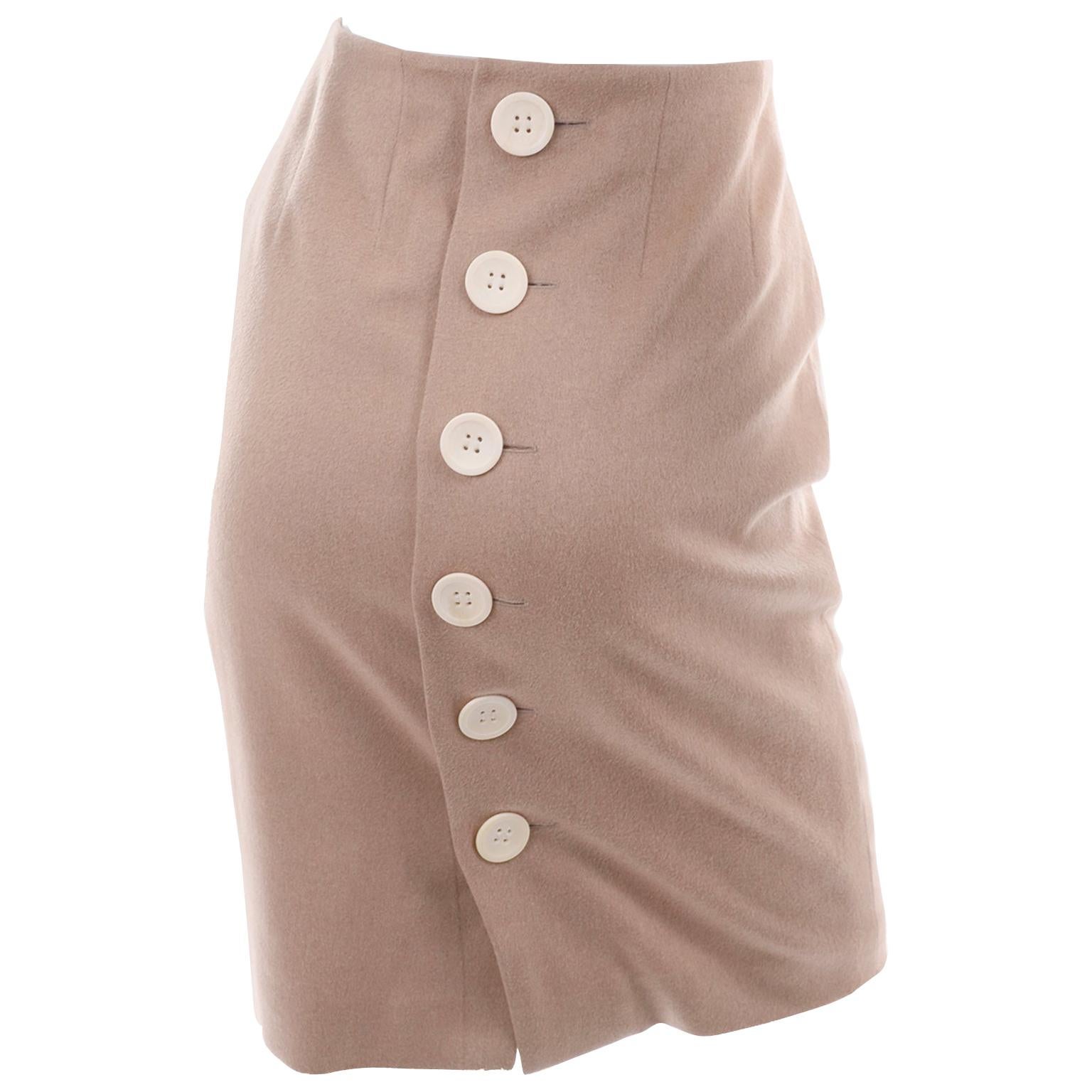 Christian Dior Paris Camel Pencil Skirt With Back Buttons & SIlk Lining Size 8 For Sale