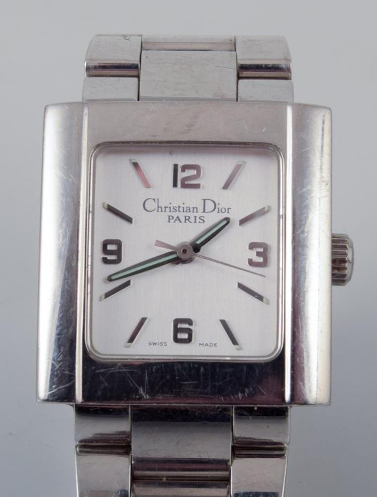 Christian Dior Paris, France. 
Ladies' wristwatch in stainless steel.
1980s.
Serial number: EB0186.
Quartz movement.
In very good condition, minimal wear. The battery needs to be replaced.
Original bracelet.
Dial: 23 mm.