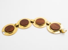 Christian Dior Paris Gilded Metal and Macassar Wood Modernist Link Bracelet