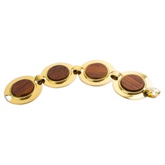 Christian Dior Paris Gilded Metal and Macassar Wood Modernist Link Bracelet