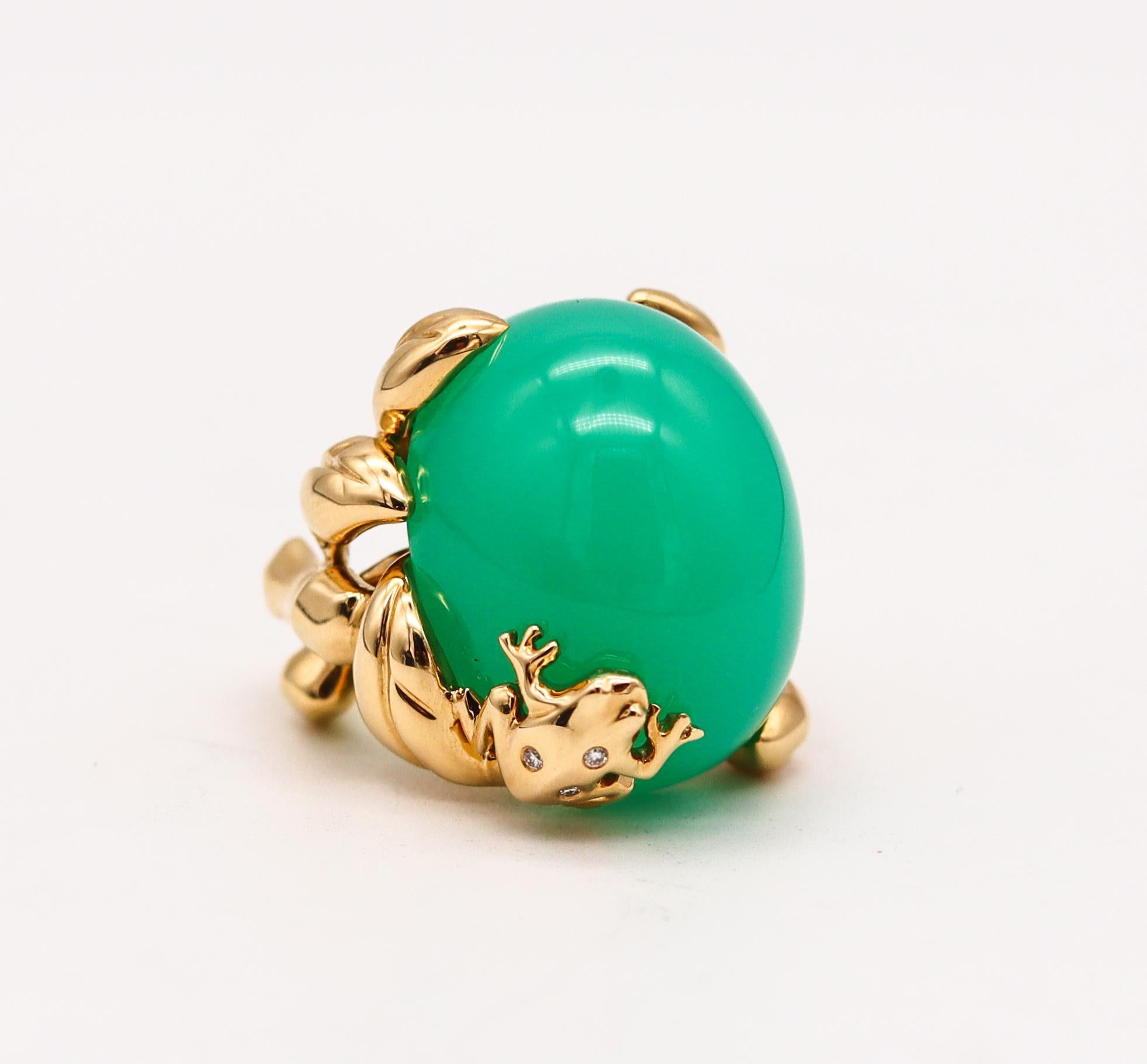 Cocktailring Gourmande Grenouille, entworfen von Christian Dior.

Ein wunderschönes, extravagantes Stück, das Ende des 20. Jahrhunderts in Paris vom Haus Christian Dior entworfen wurde. Bei diesem Cocktailring handelt es sich um das Modell Gourmande